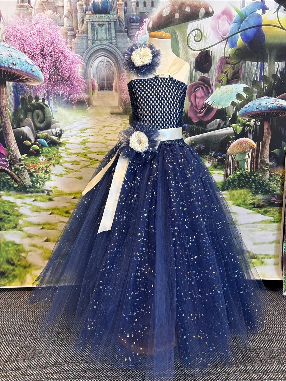 Handmade Girls Navy Sparkle Tulle Tutu Dress
